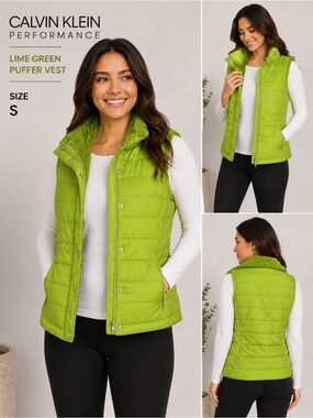 CALVIN KLEIN Performance women Lime Green Puffer Vest/size S